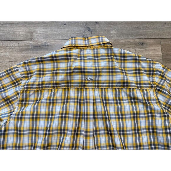KUHL Response Mens L Brown Gray Plaid Short Sleeve Flap Pockets Snap Shirt - Picture 8 of 8